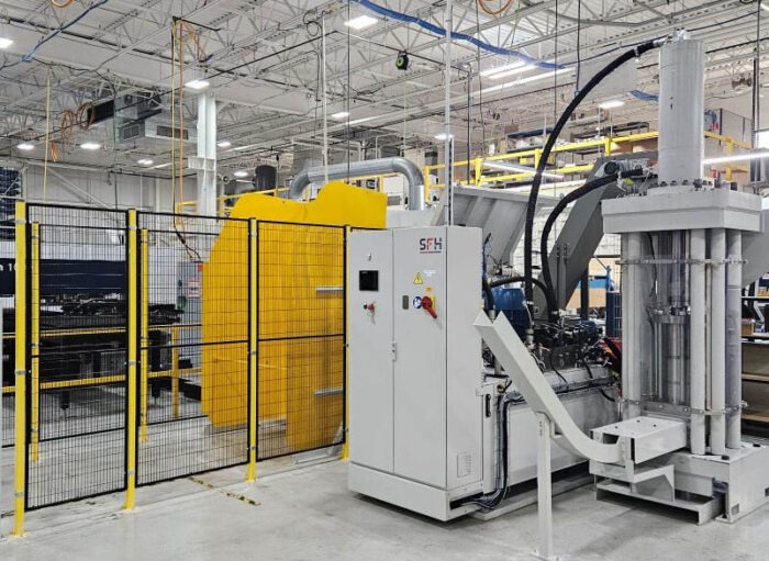 chip processing system in a factory with briquette press